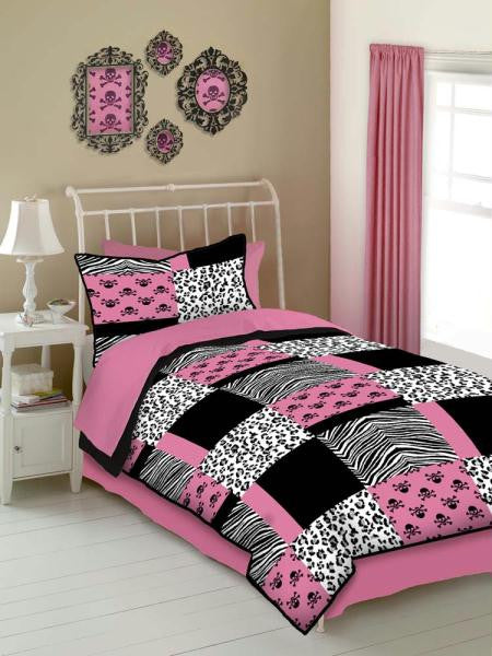 PINK SKULLS COMFORTER SET - PINK