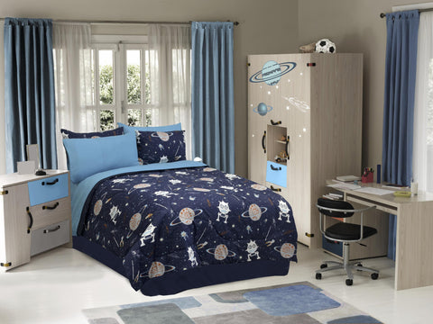 GALAXY INVADERS COMFORTER SET - NAVY